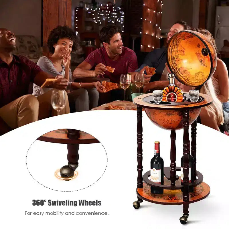 Minibar Costway de 17,5 po en forme de globe terrestre, style italien du XVIe siècle, avec support pour bouteilles d'alcool