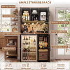 Meuble de cuisine Besiost avec espace mini-réfrigérateur, meuble de bar à café avec étagère de rangement