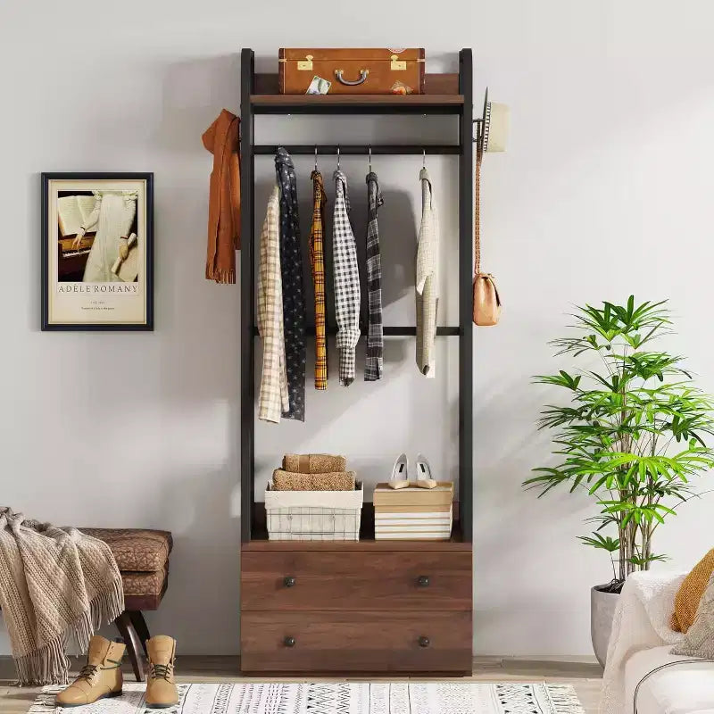 Organisateur de placard autonome Lantine, petit portant à vêtements avec tiroirs et étagères, portant à vêtements robuste pour couloir, entrée, chambre