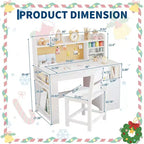Bureau et chaise d'étude pour enfants avec rangement, bureau d'étude pour enfants avec étagère et plateau inclinable, table en bois pour enfants avec meuble de rangement pour les 3-8 ans