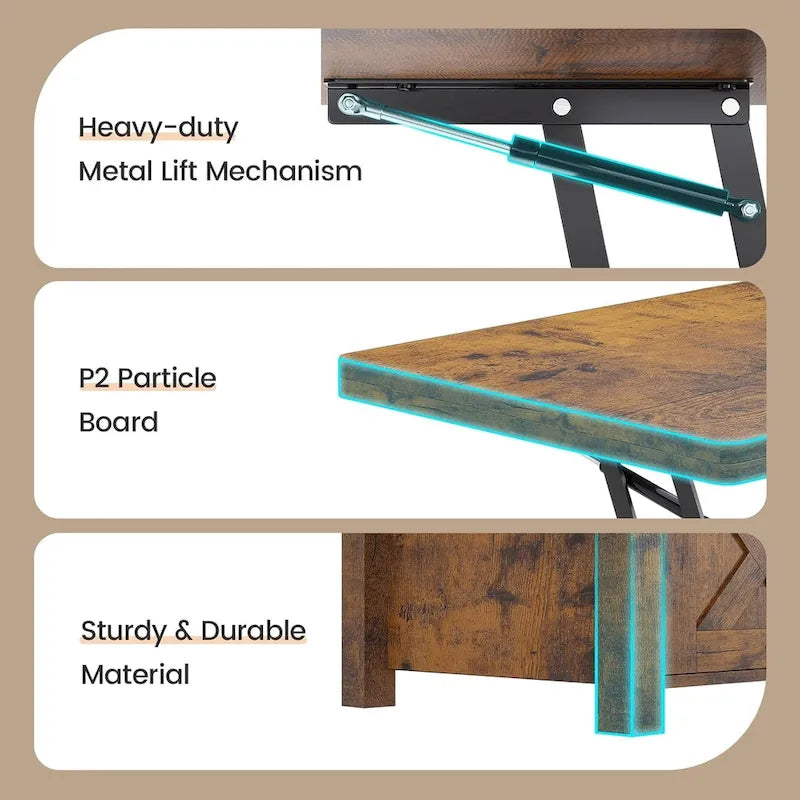 Table basse relevable 2 portes coulissantes style grange Table à manger avec rangement