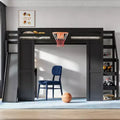 Lit mezzanine en bois massif Luxystar avec bureau, toboggan, panier de basket et escalier de rangement pour enfants et adolescents