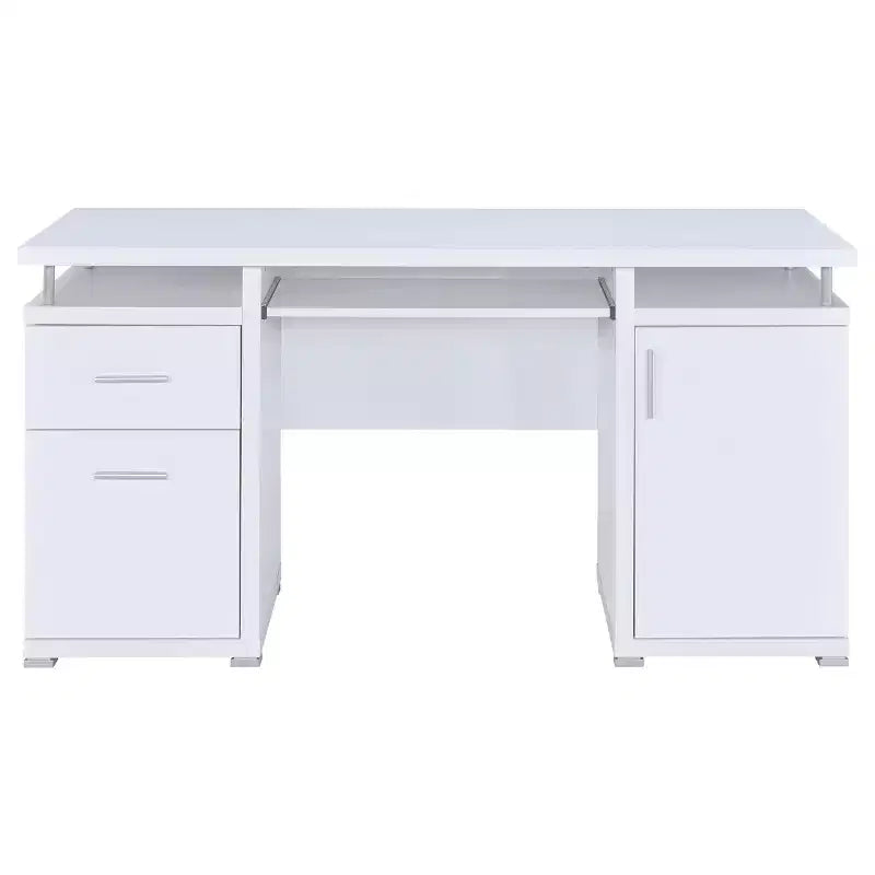Bureau d'écriture en bois de 55 po avec 2 tiroirs, 1 placard, 1 étagère ouverte et porte pour bureau à domicile ou salle d'étude