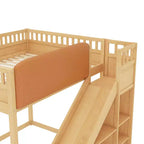 Lit mezzanine Bellemave avec tête de lit rembourrée et étagères de rangement, cadre de lit mezzanine en bois massif avec échelle et toboggan pour enfants