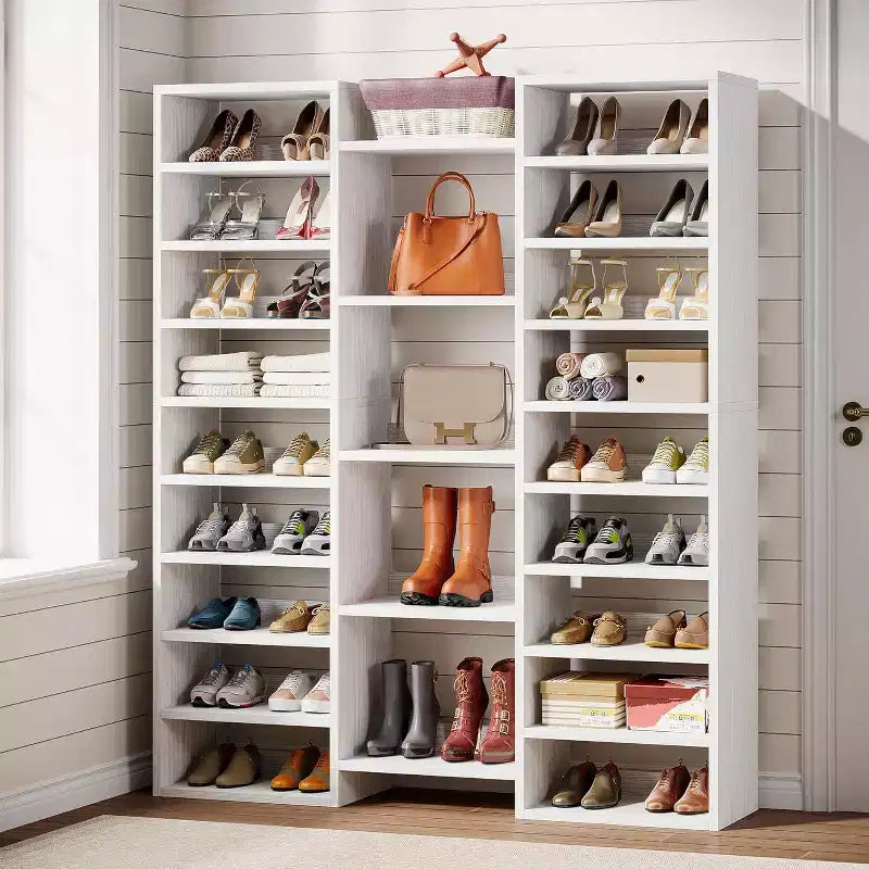 Lantine Meuble à Chaussures Haut 14 Niveaux, Grand Organisateur Autoportant avec Étagères Ouvertes pour 46 Paires, Armoire en Bois pour Placard, Entrée, Chambre, Blanc