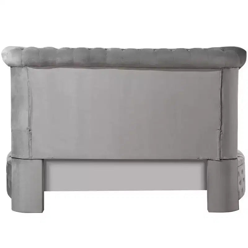Lit Queen 109 Gaiva, velours gris - Acme Furniture : Design élégant avec clous décoratifs et capitonnage à boutons, cadre en bois composite