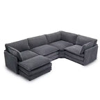 Canapé modulaire moderne 5 places en velours côtelé, surdimensionné, 113,4 po (L) x 79,13 po (l), avec pouf, canapé en U avec coin salon, HYLEORY