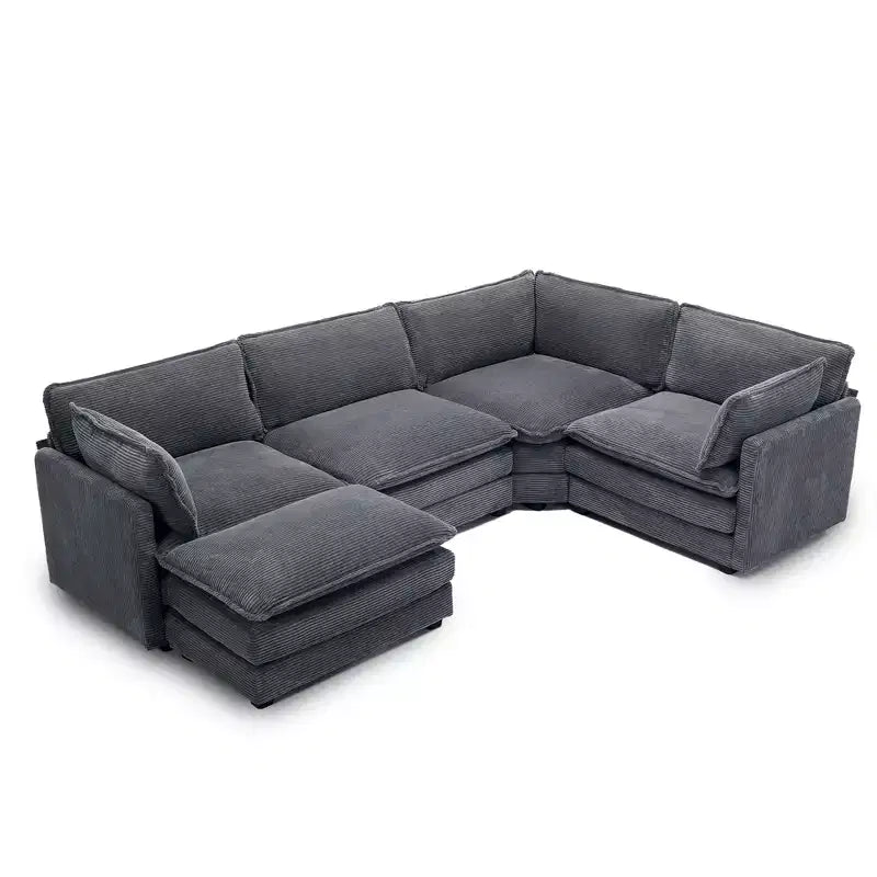 Canapé modulaire moderne 5 places en velours côtelé, surdimensionné, 113,4 po (L) x 79,13 po (l), avec pouf, canapé en U avec coin salon, HYLEORY