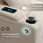 Canapé d'angle modulable en velours côtelé 106 avec accoudoir, rangement, porte-gobelets, chargeur USB et canapé modulaire surdimensionné confortable