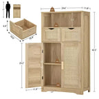 Meuble de rangement en rotin avec 2 tiroirs et étagères réglables pour cuisine/maison