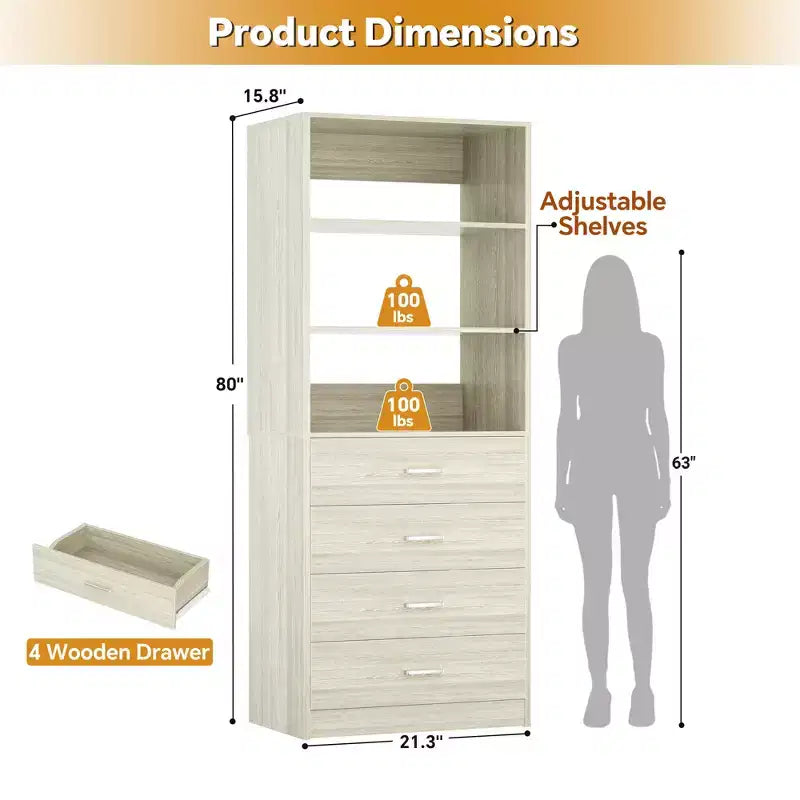 Système de rangement de placard avec tiroirs et étagères en bois