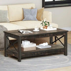 Table basse d'appoint en bois style rustique avec grande étagère de rangement