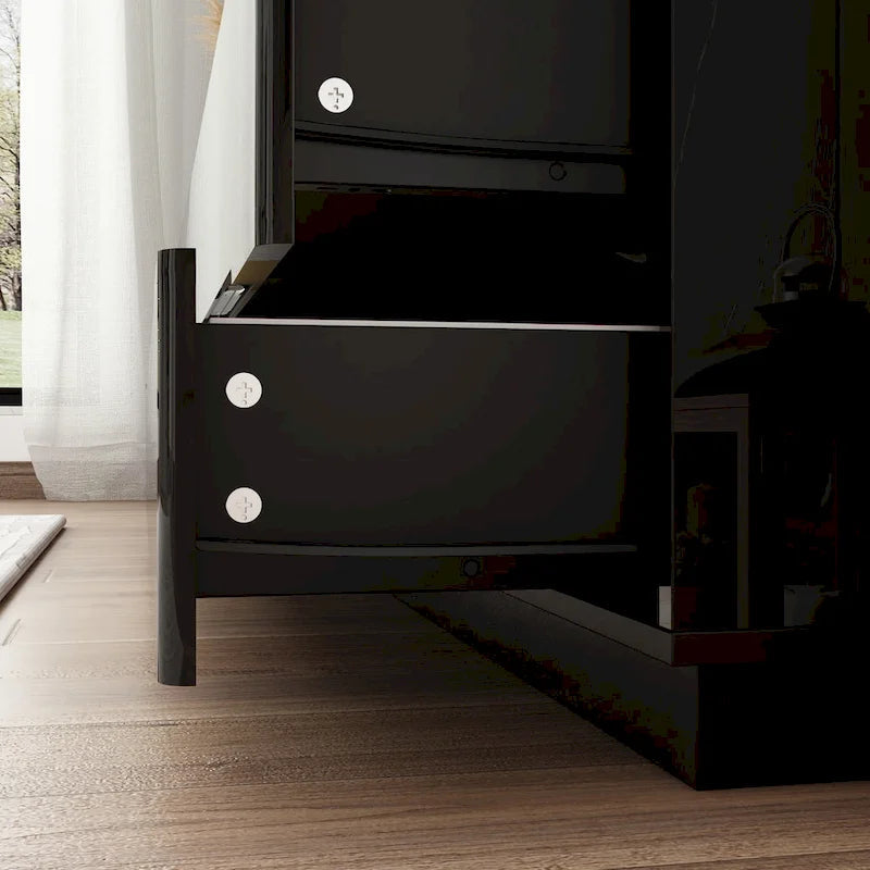 Commode haute brillance 63 po avec 8 tiroirs lumineux et plateau spacieux