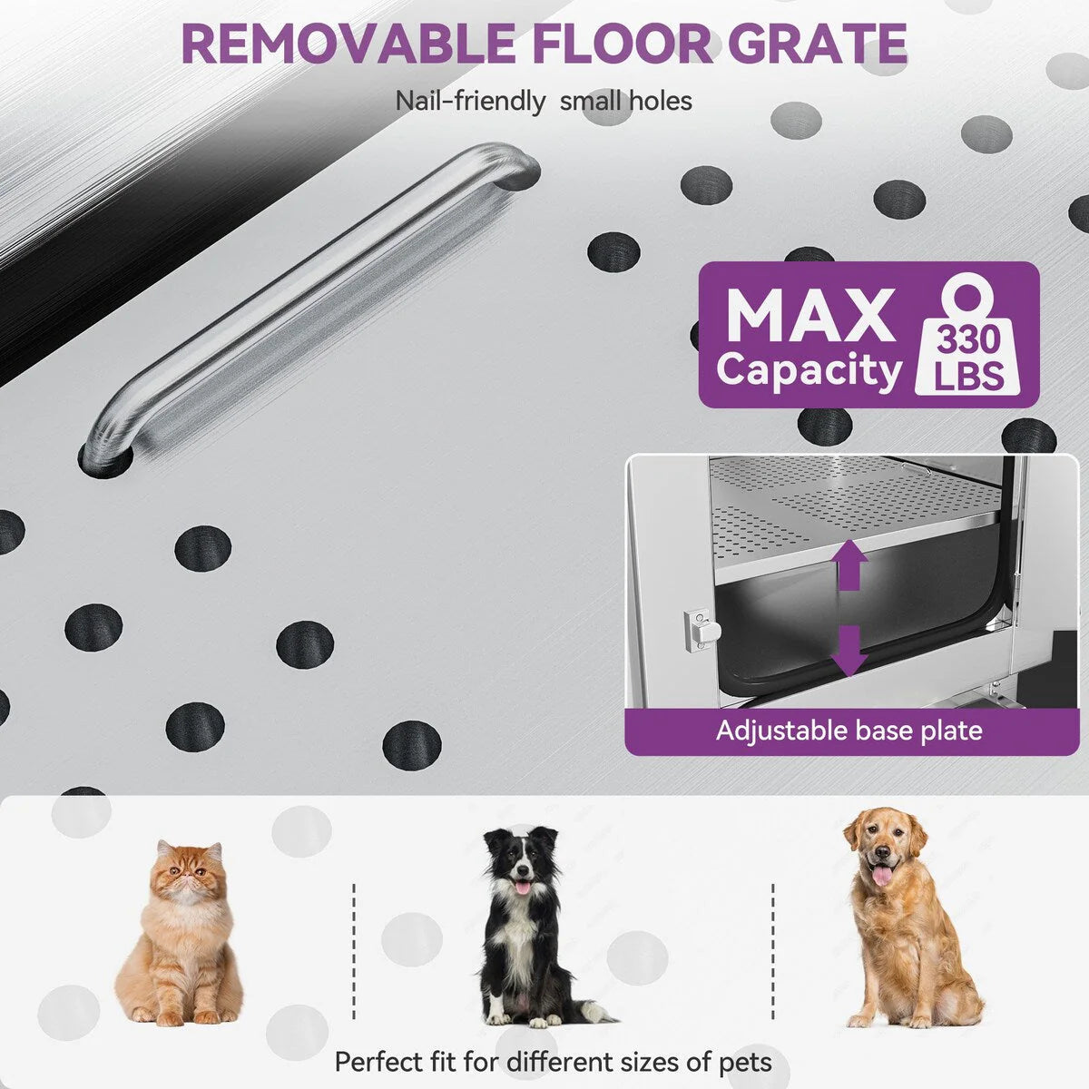 Baignoire de toilettage pour animaux en acier inoxydable de 50 po avec rampe d'accès réglable