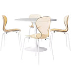 LeisureMod Bristol Ensemble de Salle à Manger 5 Pièces Table à Manger Ronde, 4 Chaises de Salle à Manger en Plastique Pieds Blancs