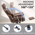 Efomao Chaise de Bureau Ergonomique 400 lbs, Grande Chaise d'Ordinateur en Cuir PU pour Personnes de Grande Taille, Fauteuil de Direction avec Repose-Pieds et Soutien Lombaire