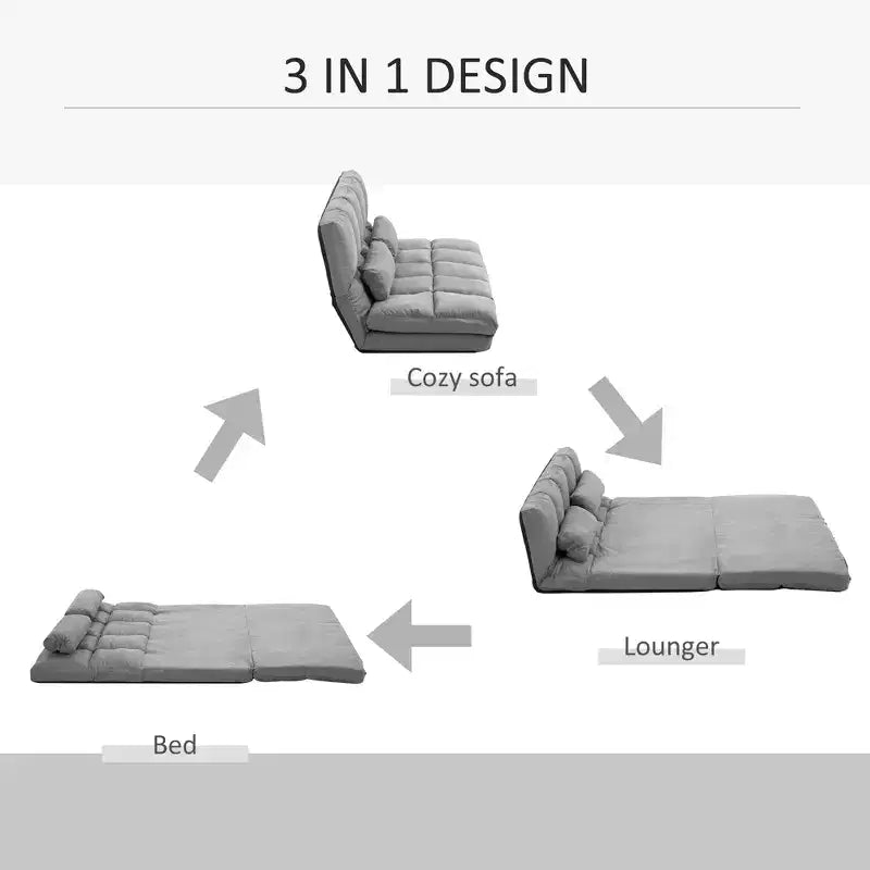 Canapé-lit convertible au sol, lit pliant, chaise longue d'appoint avec 2 oreillers, dossier et appuie-tête réglables, 130 cm de long