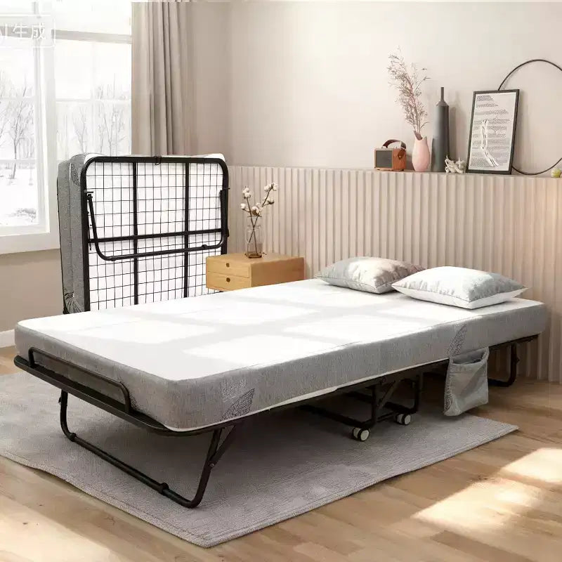 Lit pliant avec matelas pour adultes, lits d'appoint portables, lit pliant avec cadre en métal, matelas en mousse à mémoire de forme 5 et poche de rangement latérale