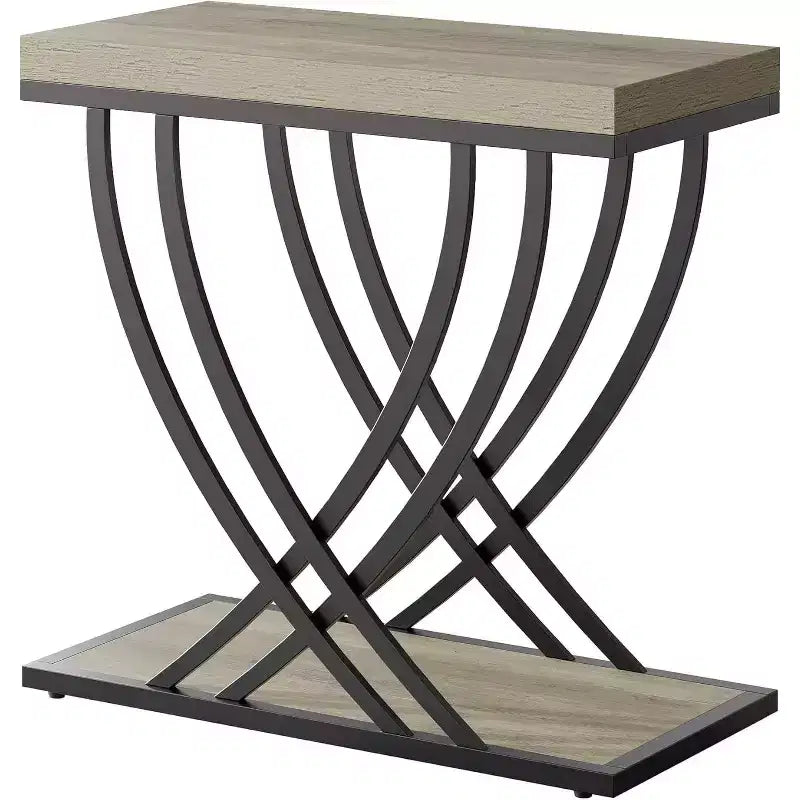 Table d'appoint Lantine, table d'appoint étroite à 2 niveaux pour salon, tables de chevet industrielles avec cadre métallique pour chambre à coucher, canapé, petits espaces, gris