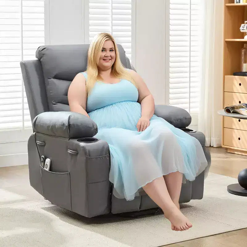 Fauteuil inclinable releveur avec massage et chauffage, fauteuils inclinables électriques surdimensionnés, siège de cinéma maison avec 2 porte-gobelets latéraux, fauteuil simple inclinable à bascule