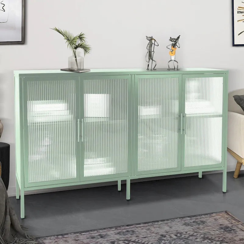Meuble en métal et verre trempé avec étagère réglable