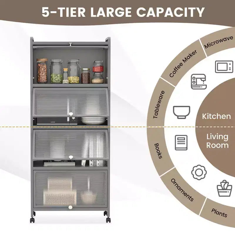 Meuble de cuisine Costway à 5 niveaux avec rangement, buffet mobile pour micro-ondes, portes basculantes, blanc/noir/gris/vert