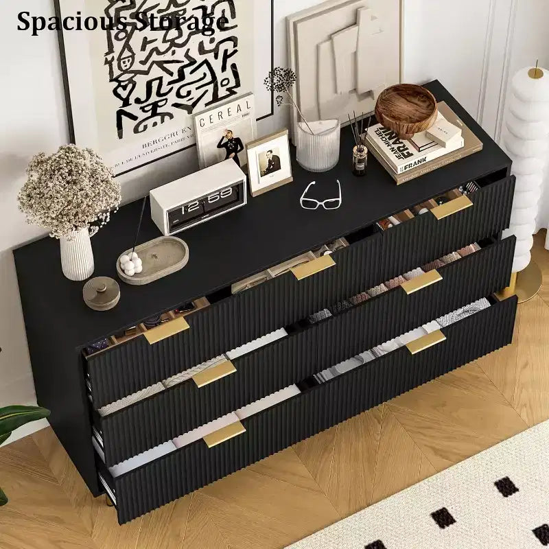 Commode cannelée à 7 tiroirs, Armoire de rangement moderne en bois, Meuble de chambre à coucher pour salon ou couloir