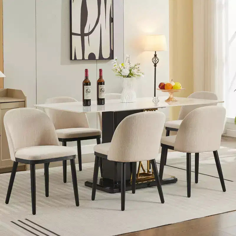 Lot de 4/6 chaises de salle à manger, chaises de cuisine/salle à manger rembourrées, chaises de salle à manger de ferme en tissu de lin avec pieds réglables pour salle à manger, salon