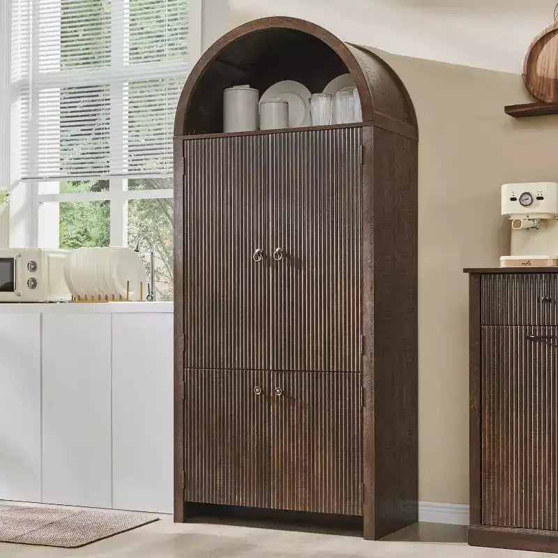 Garde-manger haut et arqué de 71 po, armoire de rangement moderne avec 3 tablettes réglables, 6 tablettes de porte, pour cuisine, salon