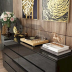 Commode haute brillance 63 po avec 8 tiroirs lumineux et plateau spacieux