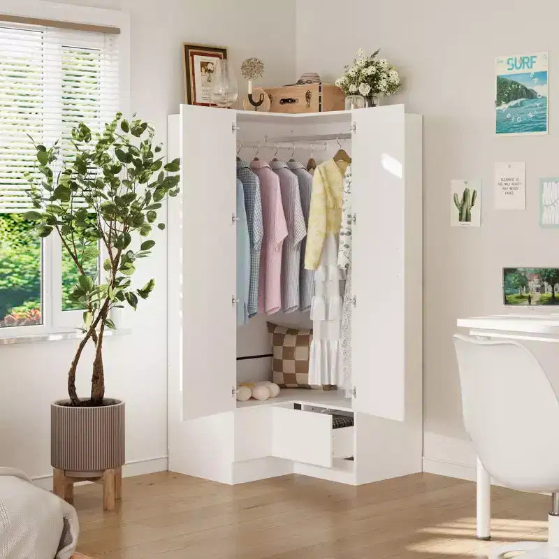 Hitow Armoire Minimaliste, Armoire d'Angle, Modèles à Double Porte et Tiroirs