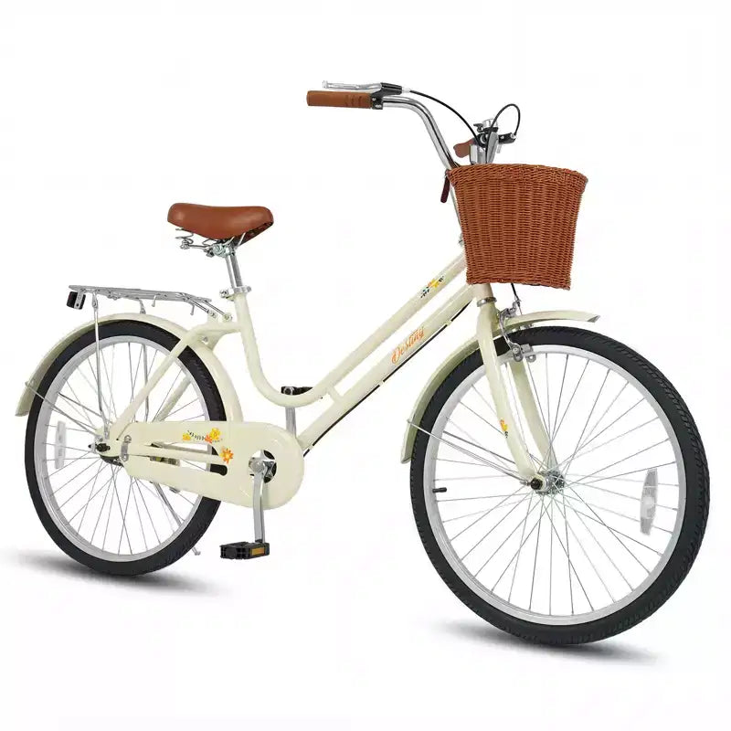 Vélo de ville Gymax Beach Cruiser 24 pouces avec selle réglable, panier tressé et porte-bagages arrière