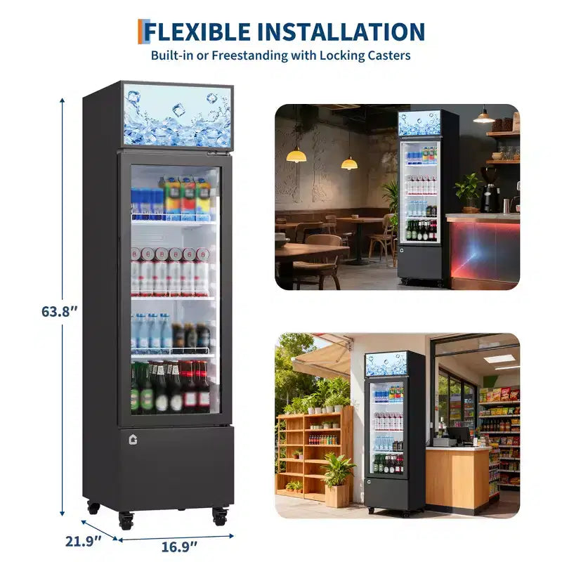 Réfrigérateur à boissons COZONY avec porte vitrée, glacière commerciale de 6,1 pi³ avec boîte lumineuse, sans givre pour bar, restaurant, magasin
