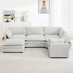 Canapé modulaire moderne 5 places en velours côtelé, surdimensionné, 113,4 po (L) x 79,13 po (l), avec pouf, canapé en U avec coin salon, HYLEORY