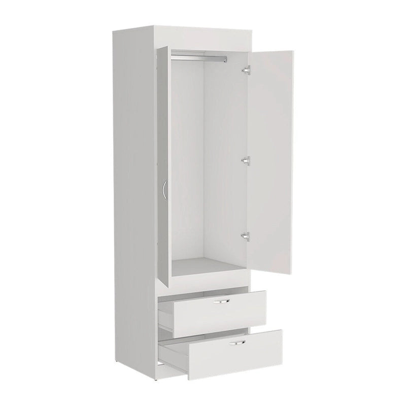 18.9 Armoire moderne à deux portes avec deux tiroirs inférieurs et tringle de suspension pour chambre à coucher