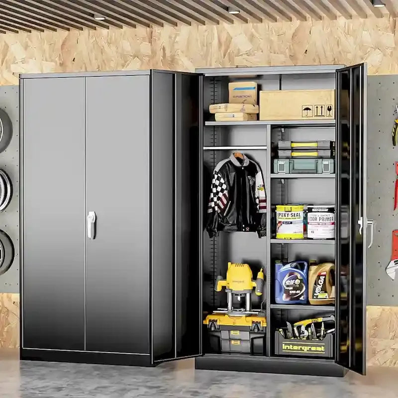 Armoire de rangement en métal verrouillable de 72 po de haut avec tringle de suspension pour garage, salle de sport, bureau à domicile