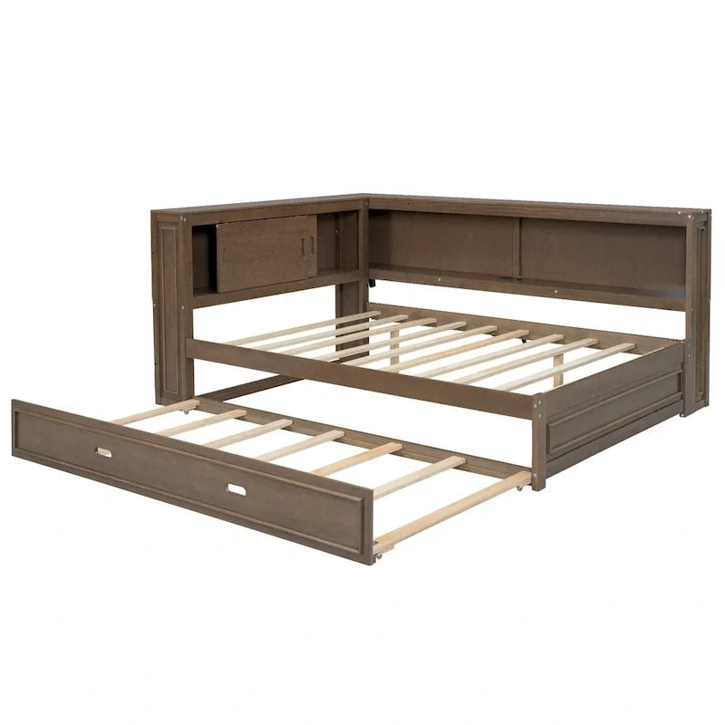Lit de repos double avec étagères, chargement USB, lumières LED et lit gigogne simple