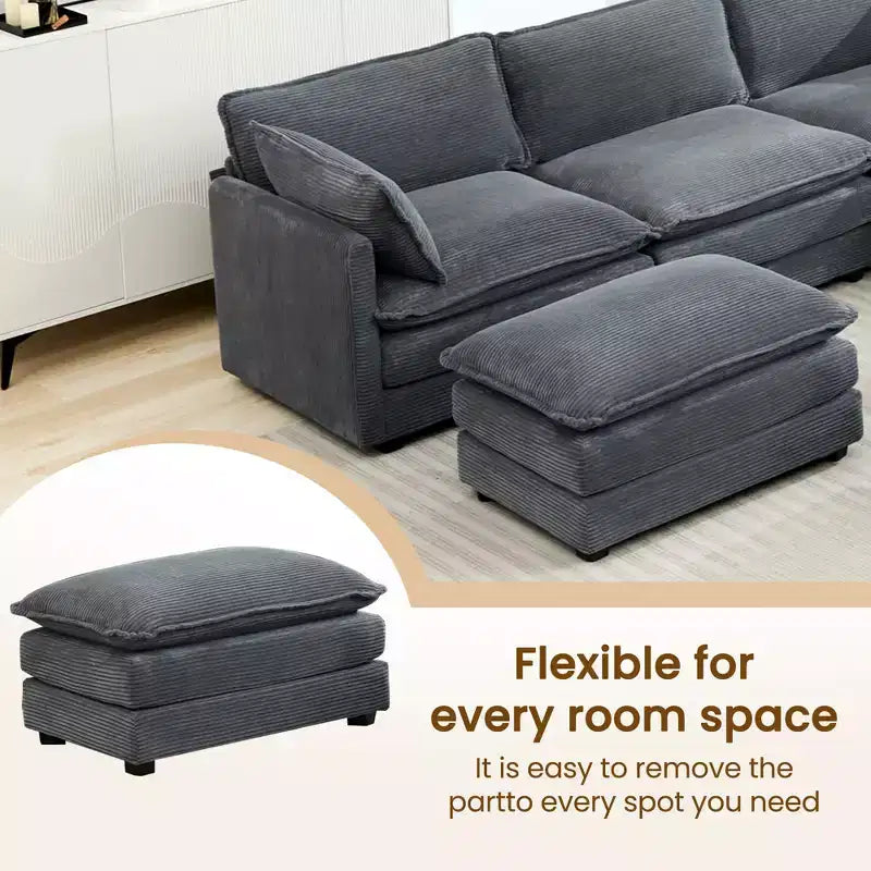 Canapé modulaire moderne 5 places en velours côtelé, surdimensionné, 113,4 po (L) x 79,13 po (l), avec pouf, canapé en U avec coin salon, HYLEORY