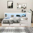 Lit de repos double avec étagères, chargement USB, lumières LED et lit gigogne simple