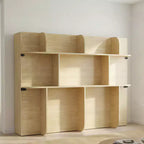 Lit escamotable 2-en-1 invisible Murphy avec étagères de rangement, Grand lit (Queen), Bois naturel (Matelas non inclus)