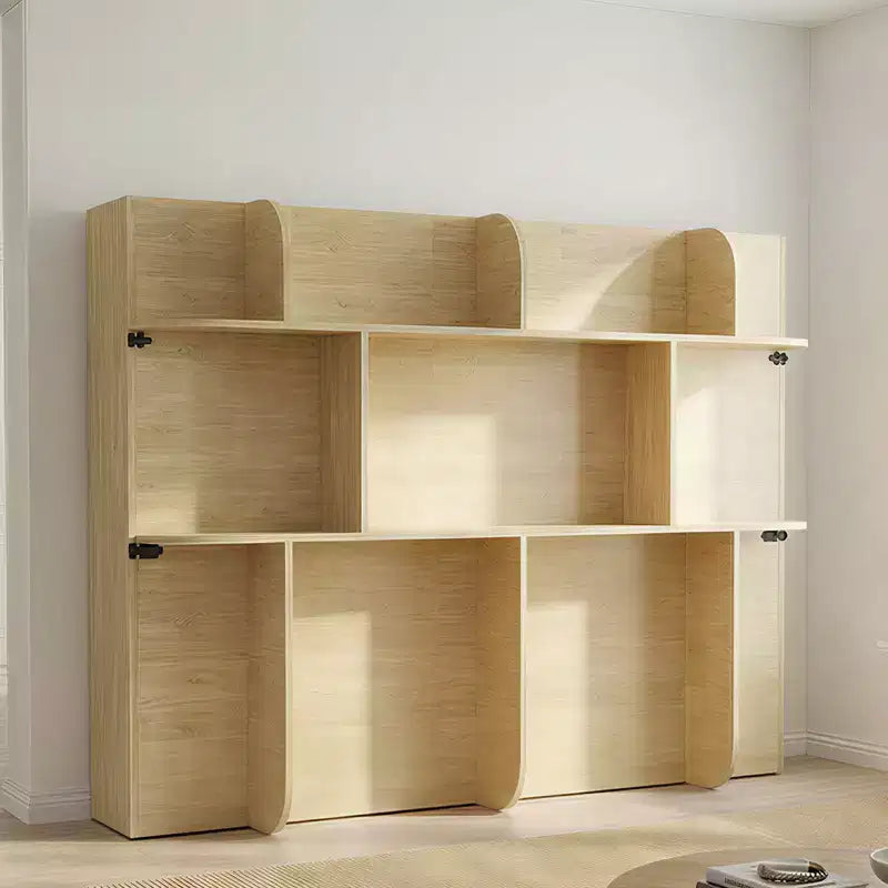 Lit escamotable 2-en-1 invisible Murphy avec étagères de rangement, Grand lit (Queen), Bois naturel (Matelas non inclus)