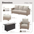 Ensemble de conversation d'extérieur Captiva Designs de luxe avec foyer, en osier, avec accoudoirs incurvés et coussins