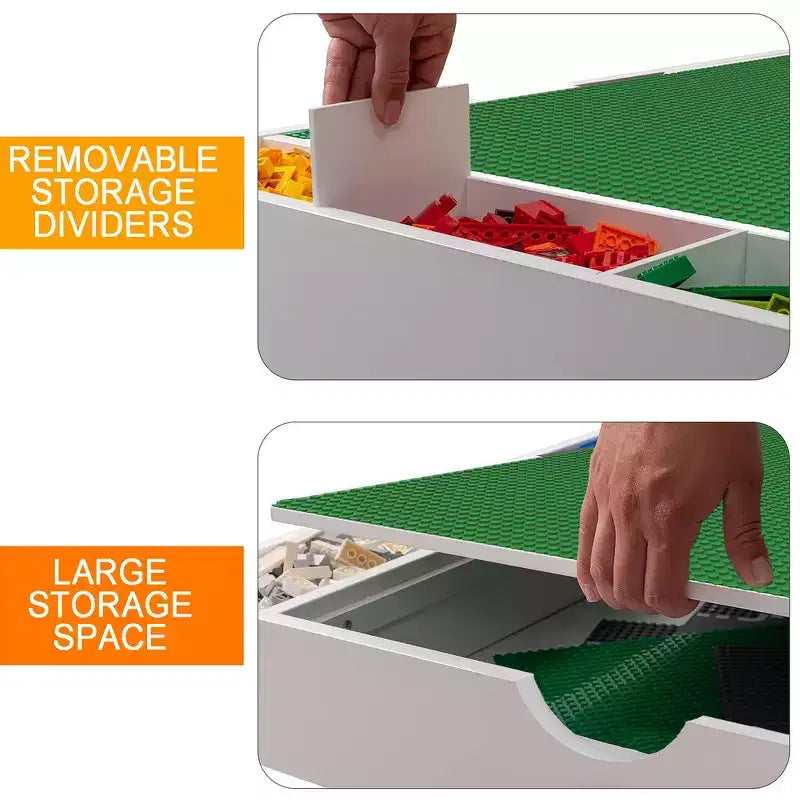 Table d'activités 2-en-1 pour enfants avec 7 compartiments de rangement - Table de blocs de construction LEGO compatible et tableau blanc, blanc et vert