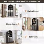 Acekool Armoire de cuisine bombée avec portes en rotin, meuble de rangement de ferme à 5 niveaux pour cuisine, salle à manger, salon