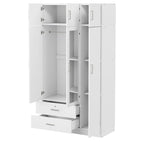 Armoire penderie miroir 3 portes avec 2 tiroirs et meuble haut