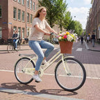 Vélo de ville Gymax Beach Cruiser 24 pouces avec selle réglable, panier tressé et porte-bagages arrière