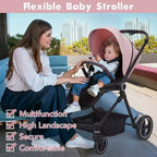 Poussette Bébé, Poussette Pliante - Poussette Haute pour Nouveau-né et Tout-petit, Landau Convertible avec Dossier Réversible