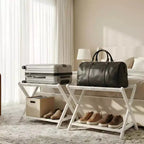 Lot de 2 porte-bagages pliables en bambou avec étagère à 2 niveaux, support de valise blanc de qualité supérieure supportant 68 kg pour chambres et hôtels