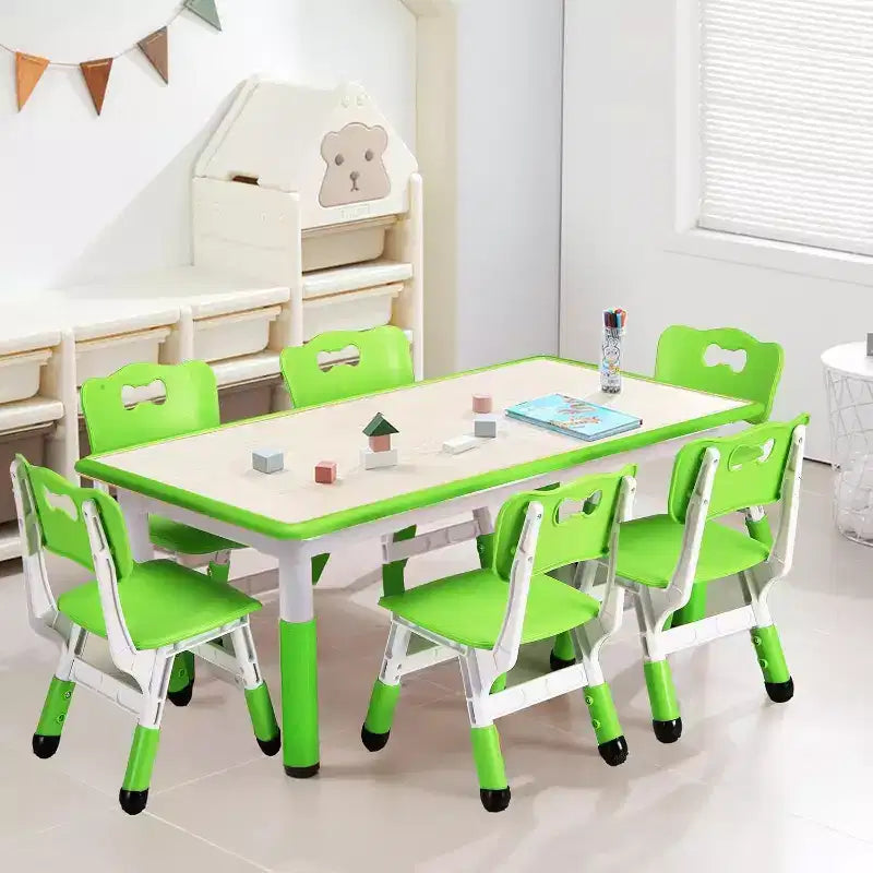 Table et 6 chaises pour enfants, table et 6 chaises pour tout-petits réglables en hauteur pour les 2-10 ans pour les activités manuelles et l'étude, plateau de table graffiti, pieds antidérapants