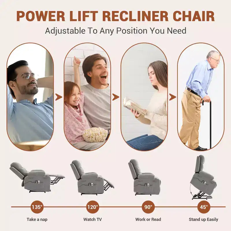 Fauteuil inclinable releveur avec massage et chauffage, fauteuils inclinables électriques surdimensionnés, siège de cinéma maison avec 2 porte-gobelets latéraux, fauteuil simple inclinable à bascule